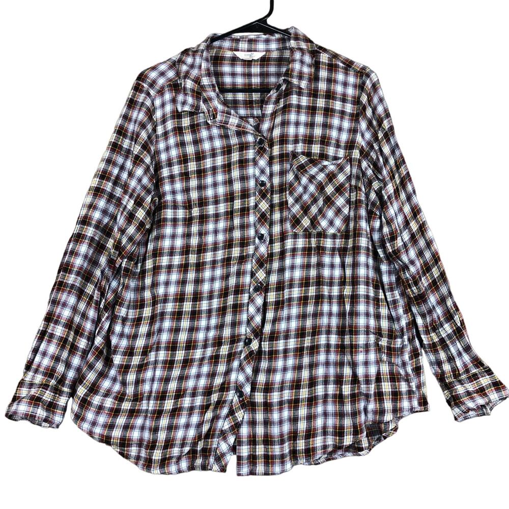 Terra & Sky Women Shirt Multicolored Tartan Plaid Collared Button Down Soft 1X